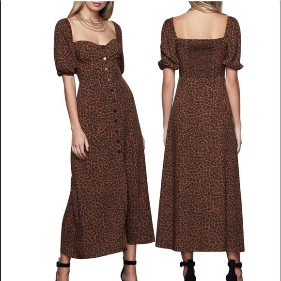 Good American Dresses & Skirts - Nwt Good American Corset Leopard Print Puff Sleeve Maxi Dress NWT Mocha Mousse